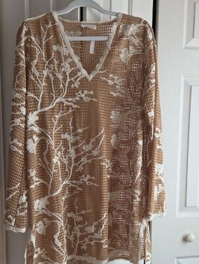 Rareraw Embroidered Mesh Tunic with Ivory Floral Detail